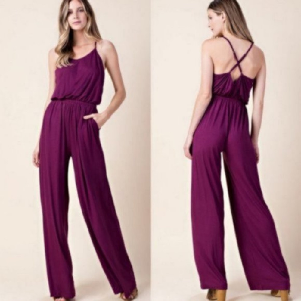 011 Boho Criss Cross Pocket Jumpsuit - Picture 1 of 2